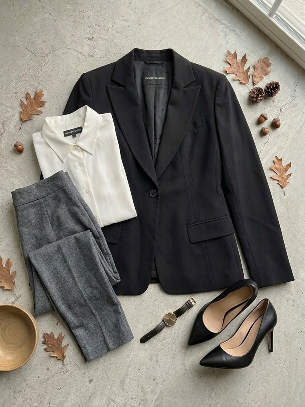 EMPORIO ARMANI Black Virgin Wool-Blend Tailored Blazer